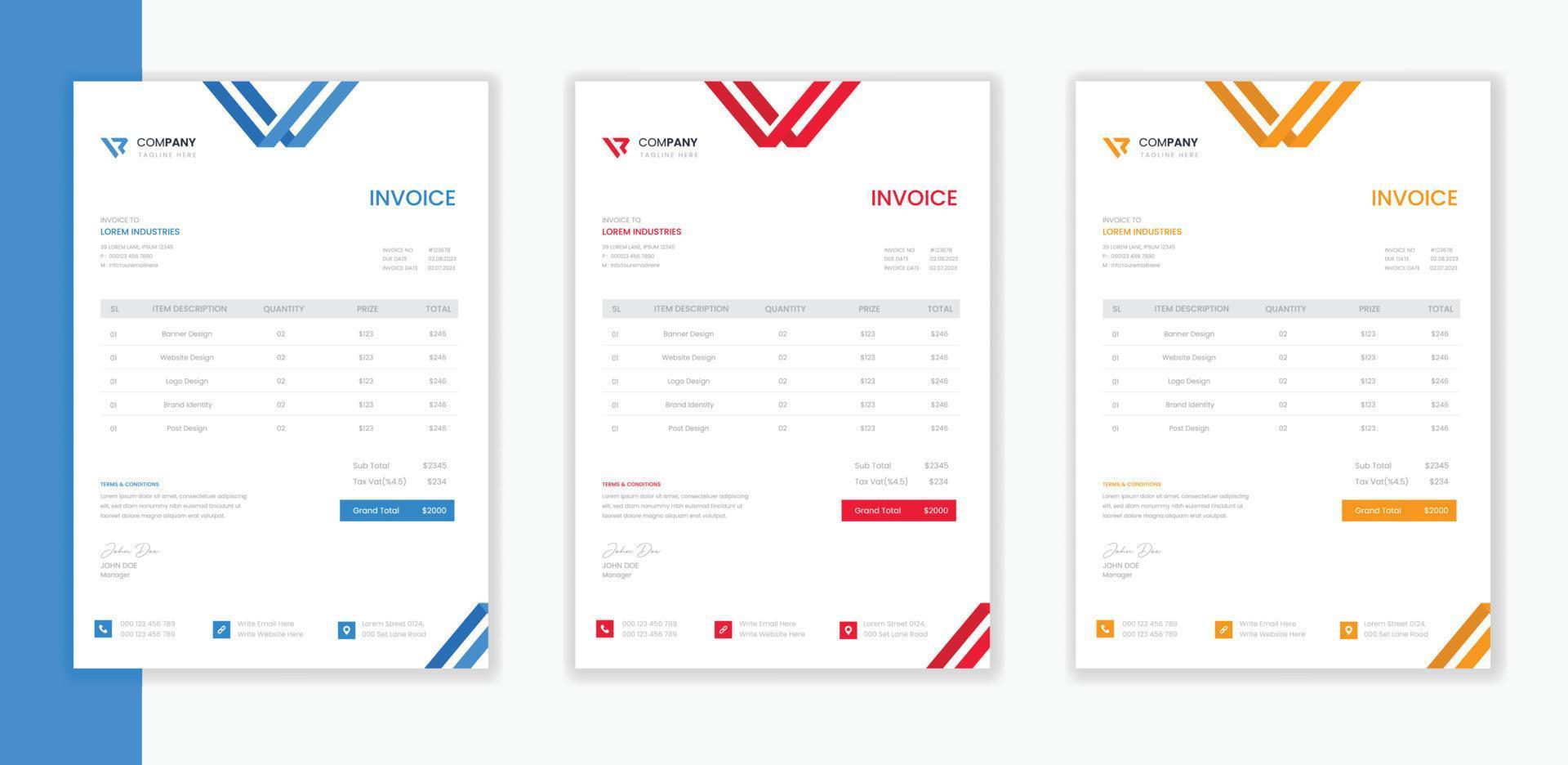 professioneel modern zakelijke factuur sjabloon bundel, bedrijf factuur a4 lay-out vector schrijfbehoeften ontwerp