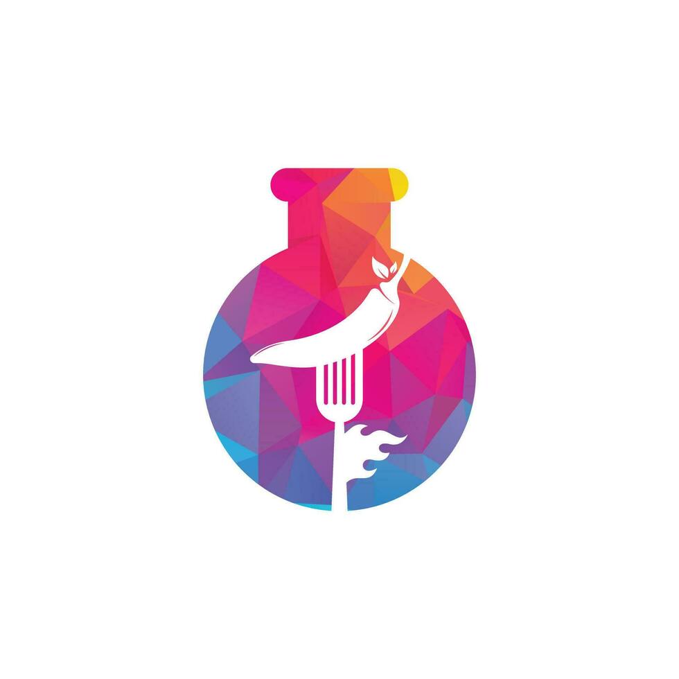 heet Chili met vork laboratorium vorm concept logo ontwerp. Chili en vork logo sjabloon geschikt voor pittig voedsel, restaurant menu. vector
