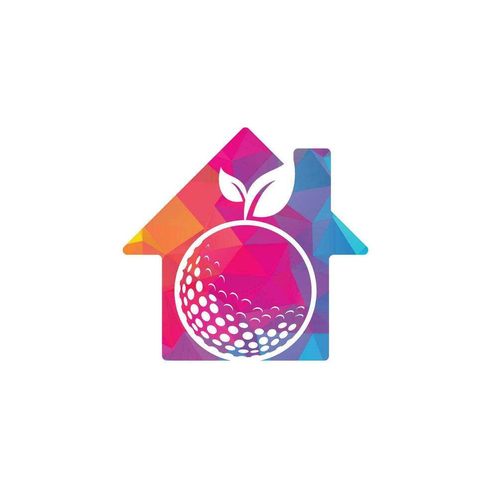 golf bladeren huis vorm concept logo sjabloon. golf bal en bladeren, golf bal en sport logo vector