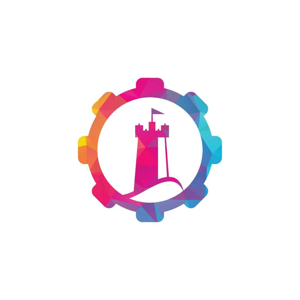 kasteel Golf uitrusting vorm concept logo vector icoon illustratie. gemakkelijk kasteel en oceaan Golf logo