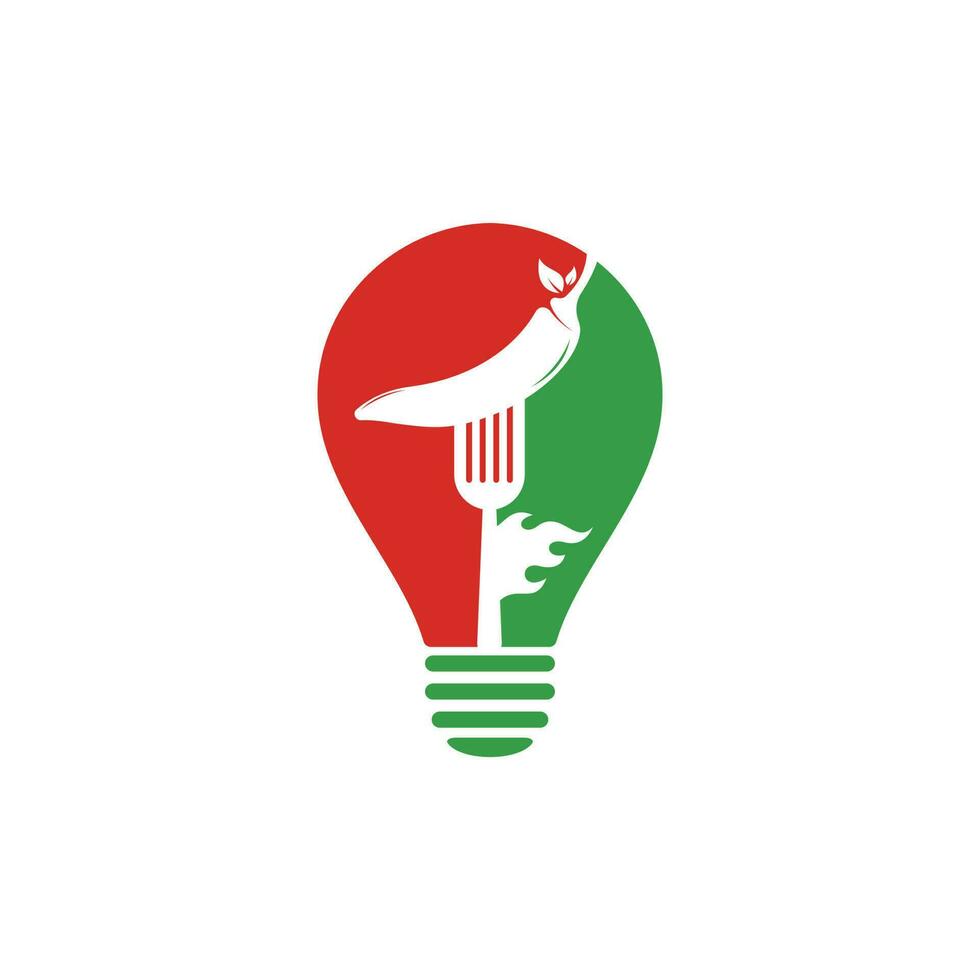 heet Chili met vork lamp vorm concept logo ontwerp. Chili en vork logo sjabloon geschikt voor pittig voedsel, restaurant menu. vector