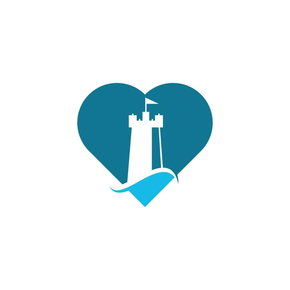 kasteel Golf hart vorm concept logo vector icoon illustratie. gemakkelijk kasteel en oceaan Golf logo