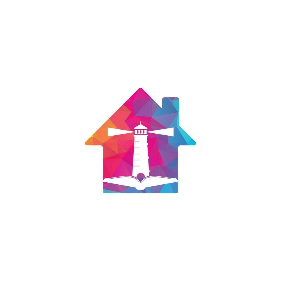 boek en licht huis huis vorm concept logo ontwerp sjabloon. boek vuurtoren icoon vector