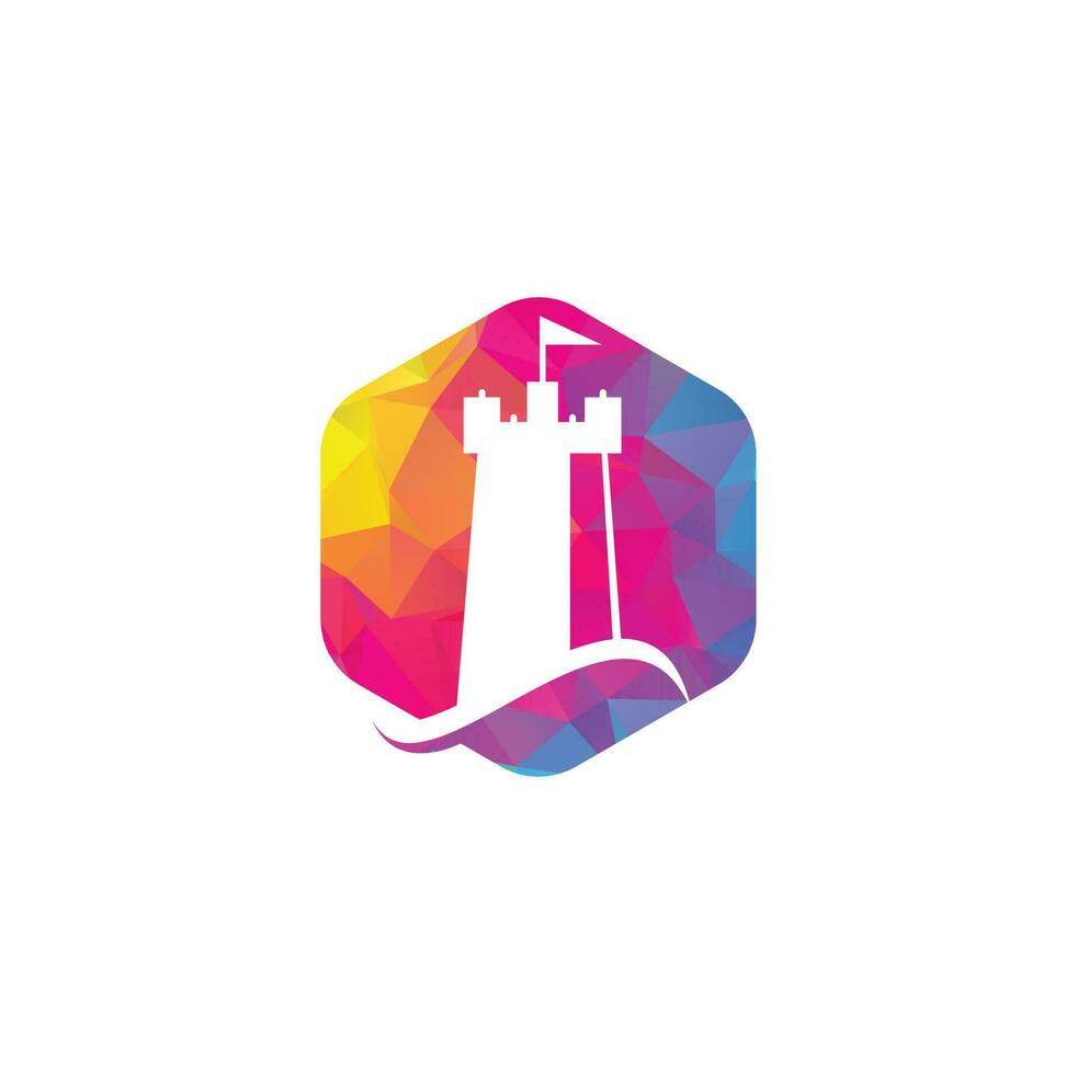 kasteel Golf logo vector icoon illustratie. gemakkelijk kasteel en oceaan Golf logo