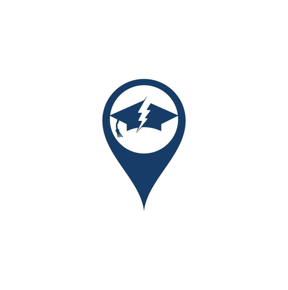 flash onderwijs pet kaart pin vorm concept vector logo sjabloon. donder en hoed symbool icoon