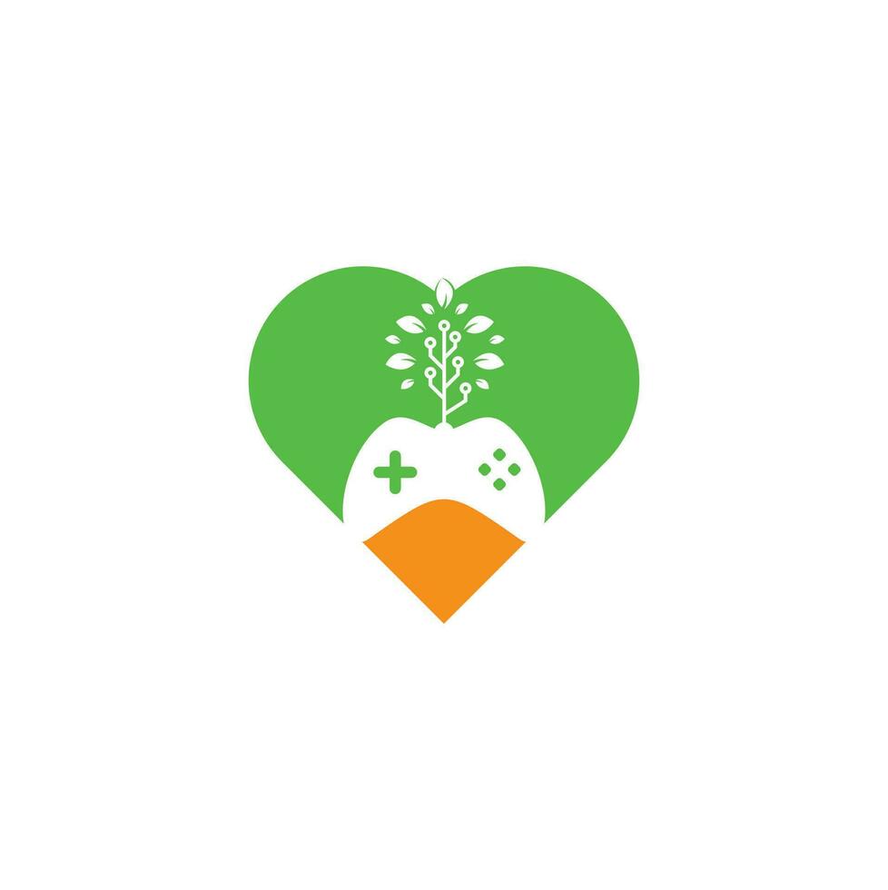 spel en tech boom hart vorm concept logo ontwerp sjabloon. gaming en blad logo ontwerp sjabloon. vector