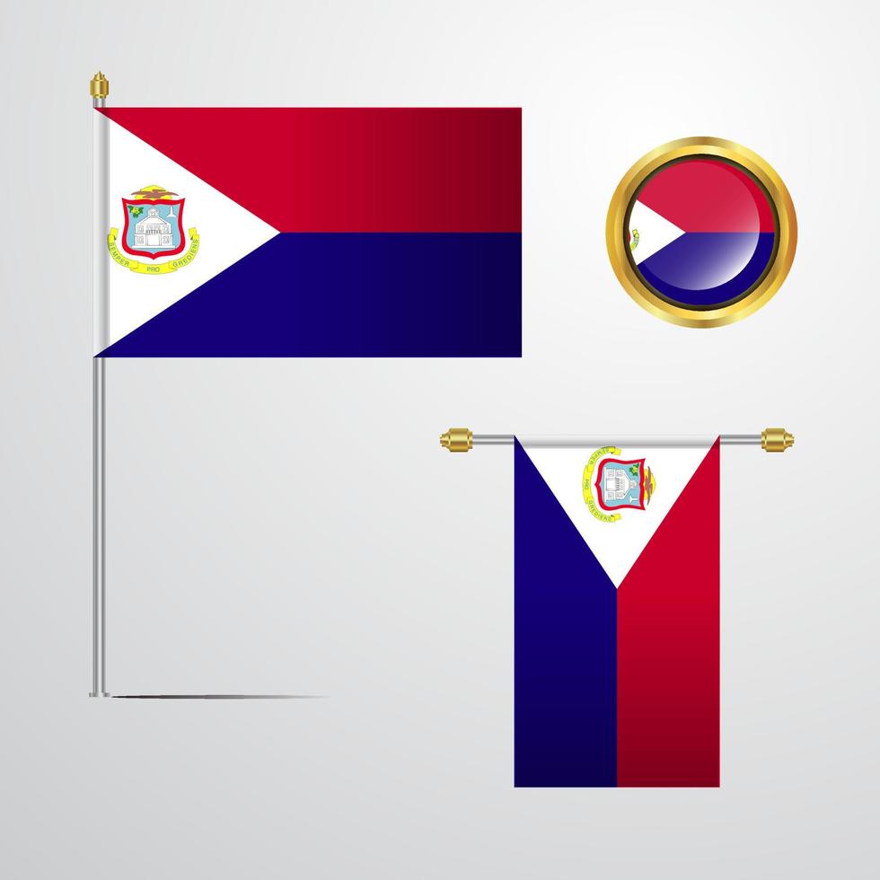 Sint-Maarten golvend vlag ontwerp met insigne vector