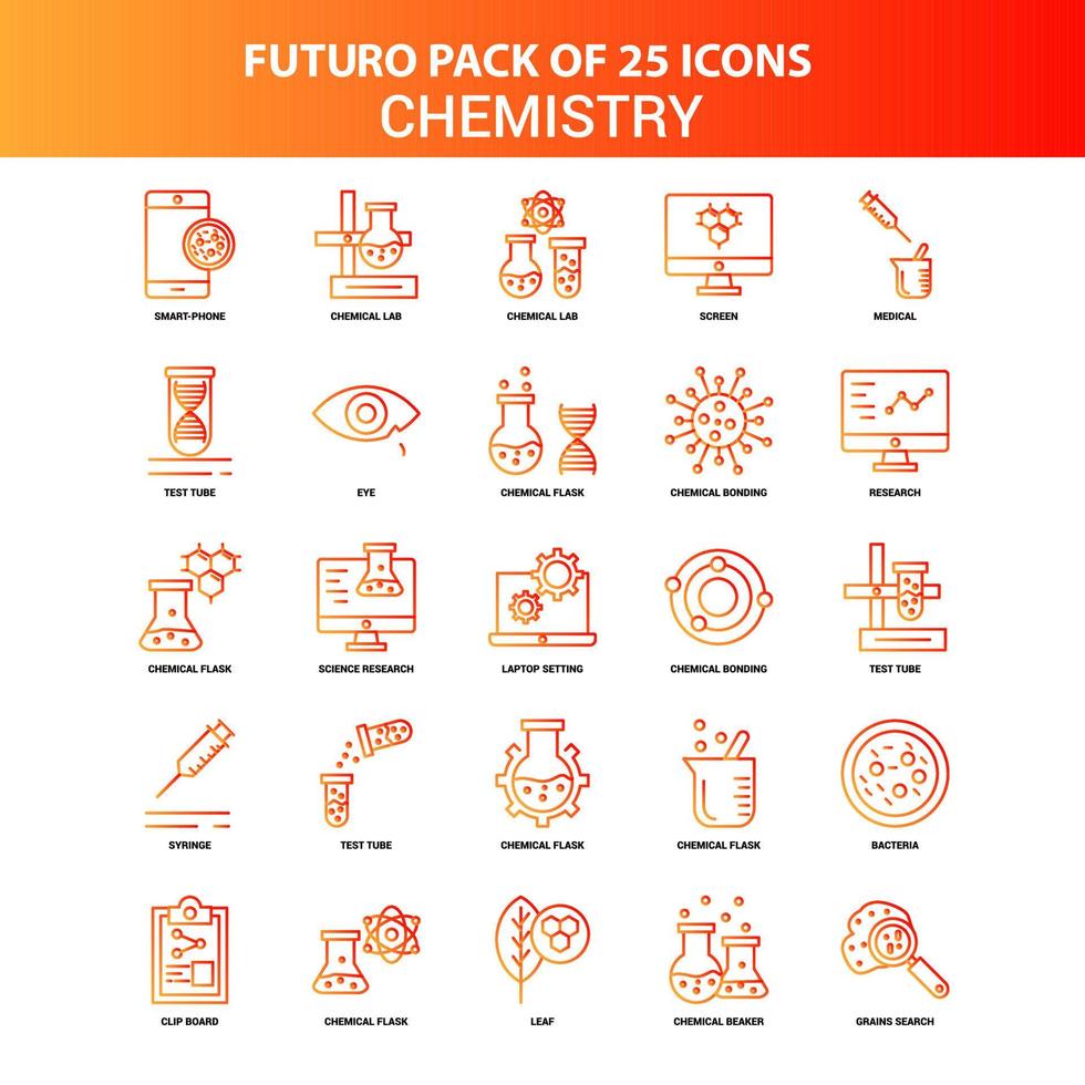 oranje futuro 25 chemie icoon reeks vector