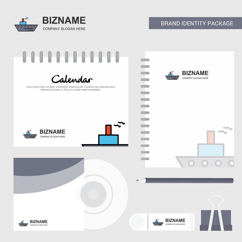 schip logo kalender sjabloon CD Hoes dagboek en USB merk stationair pakket ontwerp vector sjabloon