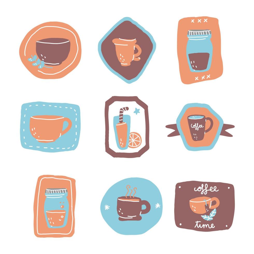 koffie tijd doodled badges vector