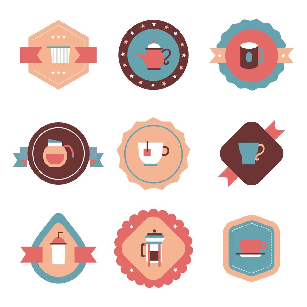 vlak kleurrijk koffie badges vector