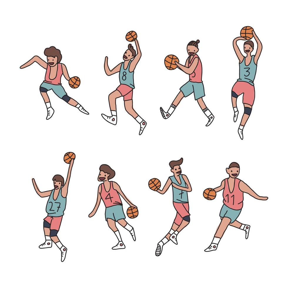 reeks van doodled basketbal spelers vector