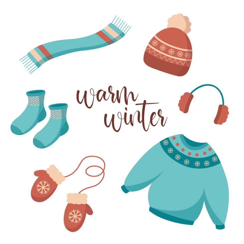 kleurrijk reeks van warm winter kleren en accessoires vector