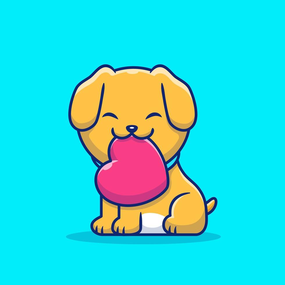 schattig hond bijten liefde tekenfilm vector icoon illustratie. dier liefde icoon concept geïsoleerd premie vector. vlak tekenfilm stijl