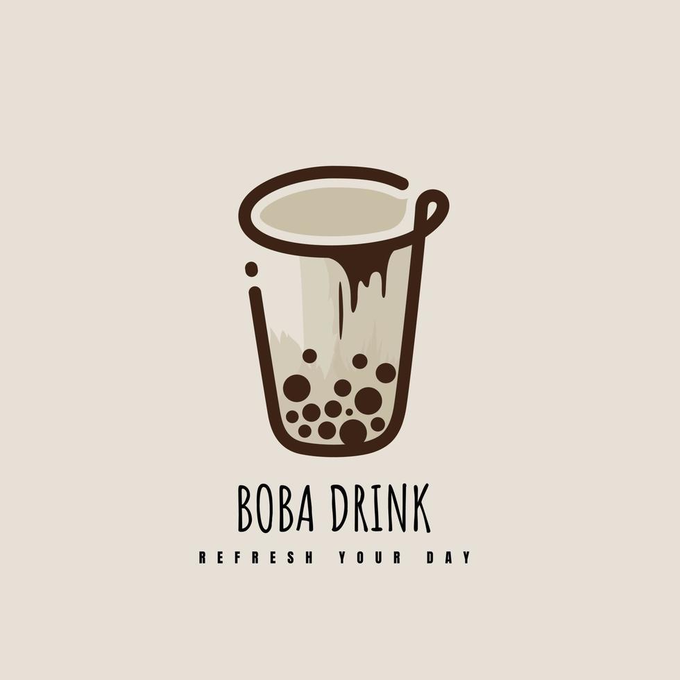 lijn kunst van drank logo met tapioca meel ballen in kop ontwerp vector