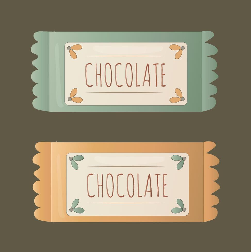 twee heerlijk chocolaatjes in pakketjes van verschillend kleuren vector