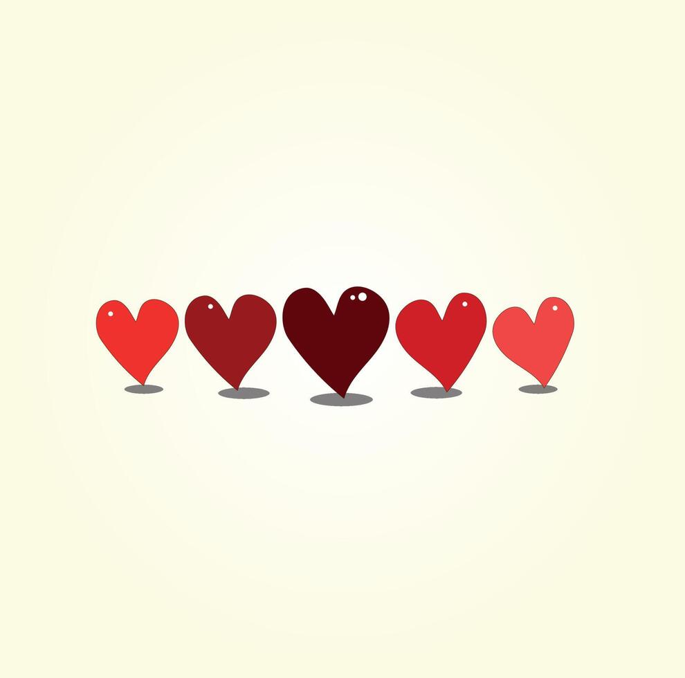 rood harten van verschillend tinten en maten Aan een wit achtergrond. valentijnsdag dag kaart vector