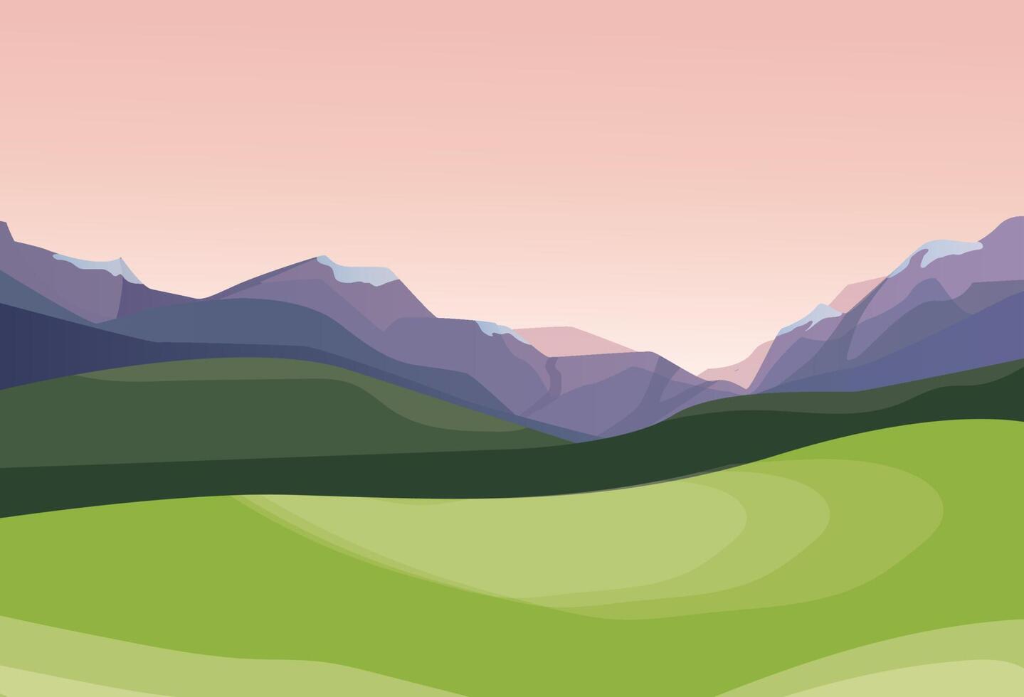 mooi berg landschap. Purper Andes Bij zonsondergang, groen hellingen, warm en rijk tinten vector