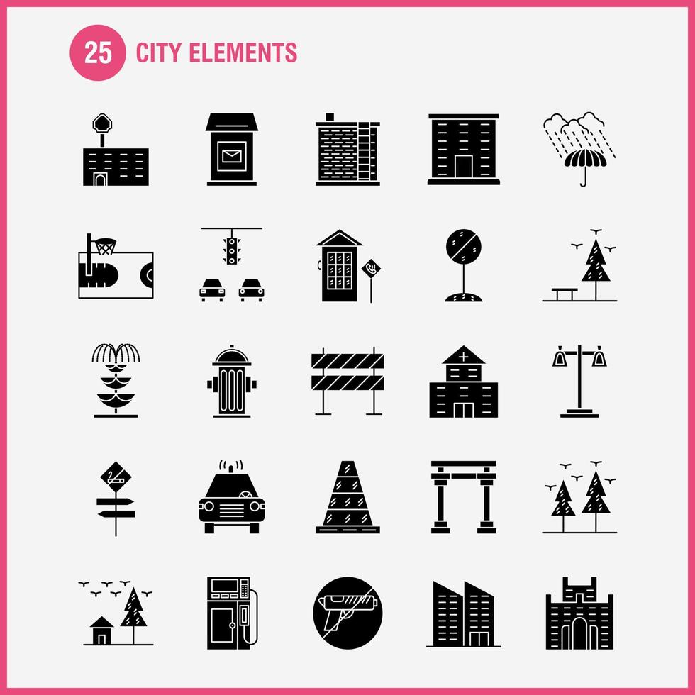 stad elementen solide glyph pictogrammen reeks voor infographics mobiel uxui uitrusting en afdrukken ontwerp omvatten auto voertuig reizen vervoer schommel kinderen parken Speel eps 10 vector