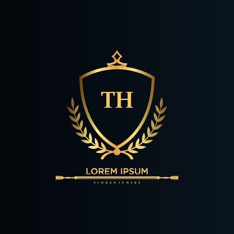 th brief eerste met Koninklijk sjabloon.elegant met kroon logo vector, creatief belettering logo vector illustratie.