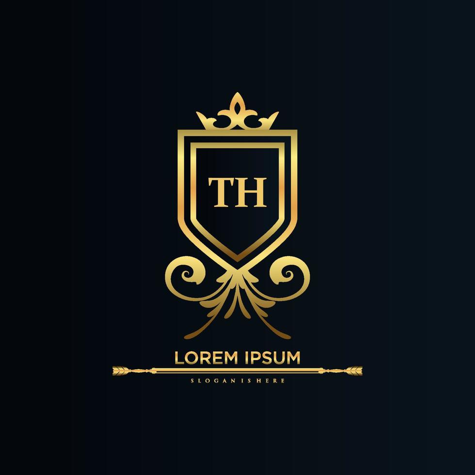 th brief eerste met Koninklijk sjabloon.elegant met kroon logo vector, creatief belettering logo vector illustratie.
