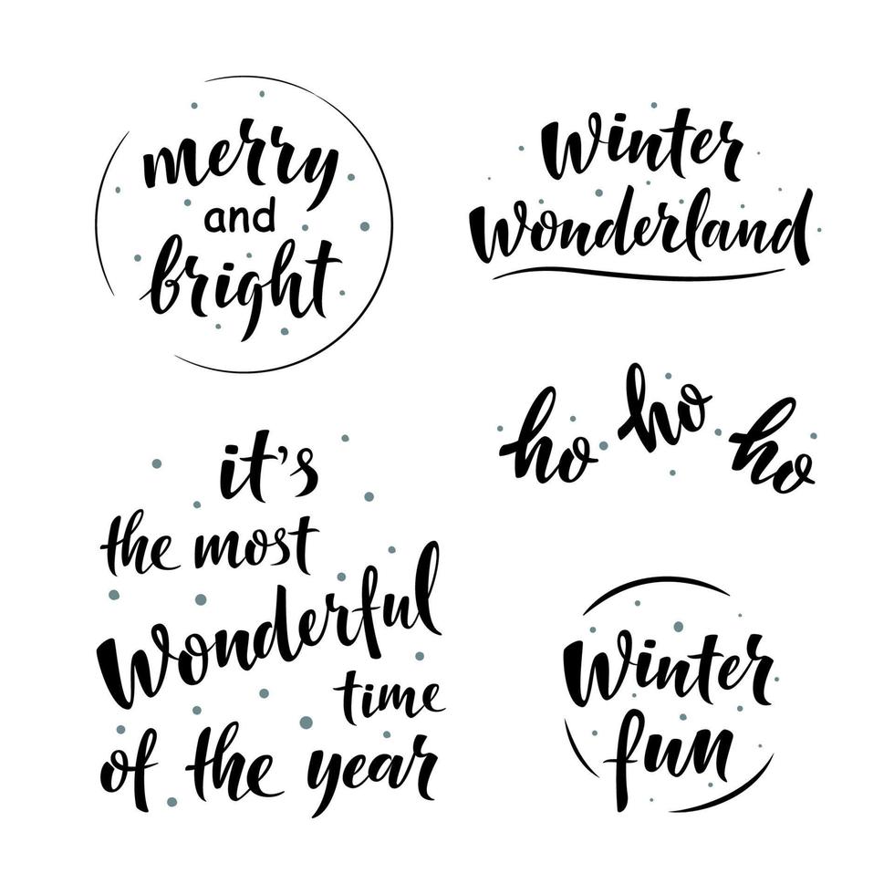 reeks van Kerstmis decoraties, hand- getrokken gemakkelijk belettering groet teken. voor kaart, t-shirt of mok afdrukken, poster, banier, sticker, decor. foto bedekking winter vakantie vector. winter wonderland vector