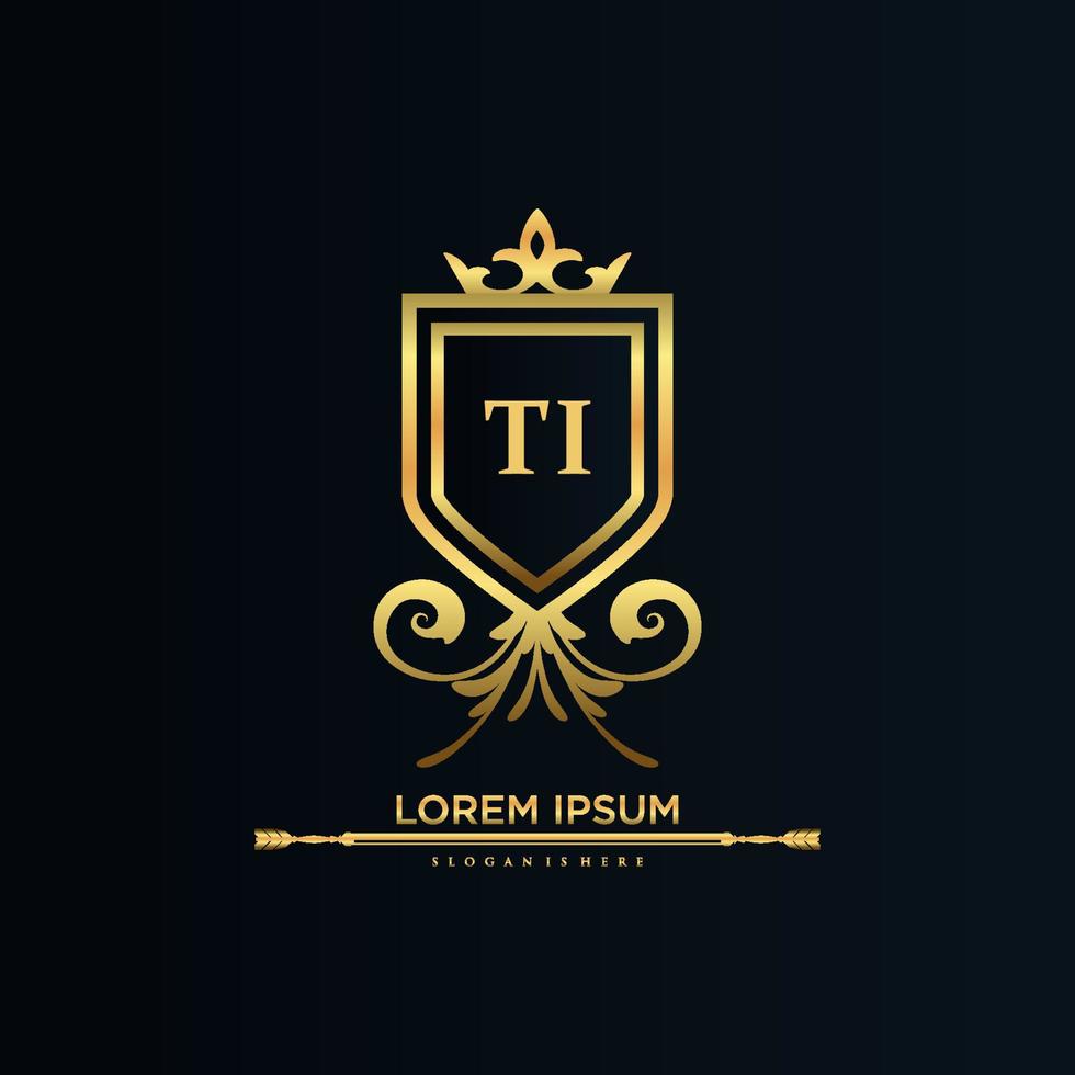 ti brief eerste met Koninklijk sjabloon.elegant met kroon logo vector, creatief belettering logo vector illustratie.