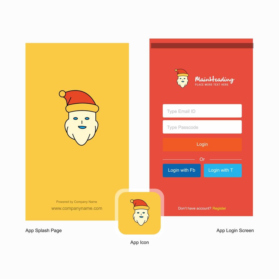 bedrijf de kerstman clausule plons scherm en Log in bladzijde ontwerp met logo sjabloon mobiel online bedrijf sjabloon vector