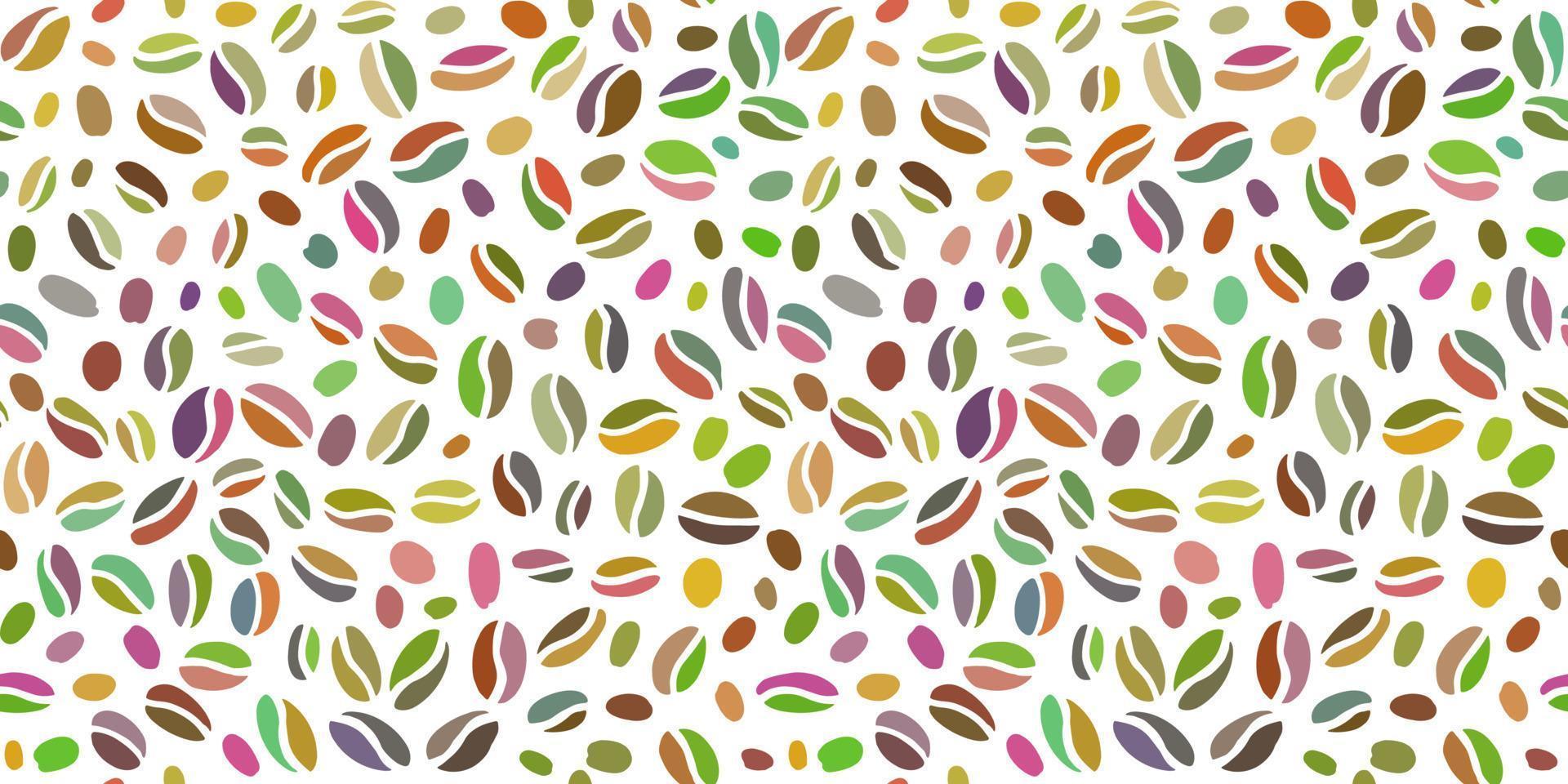 koffie bonen naadloos patroon. hand- getrokken kleurrijk zaden van koffie willekeurig geplaatst Aan transparant achtergrond. vector