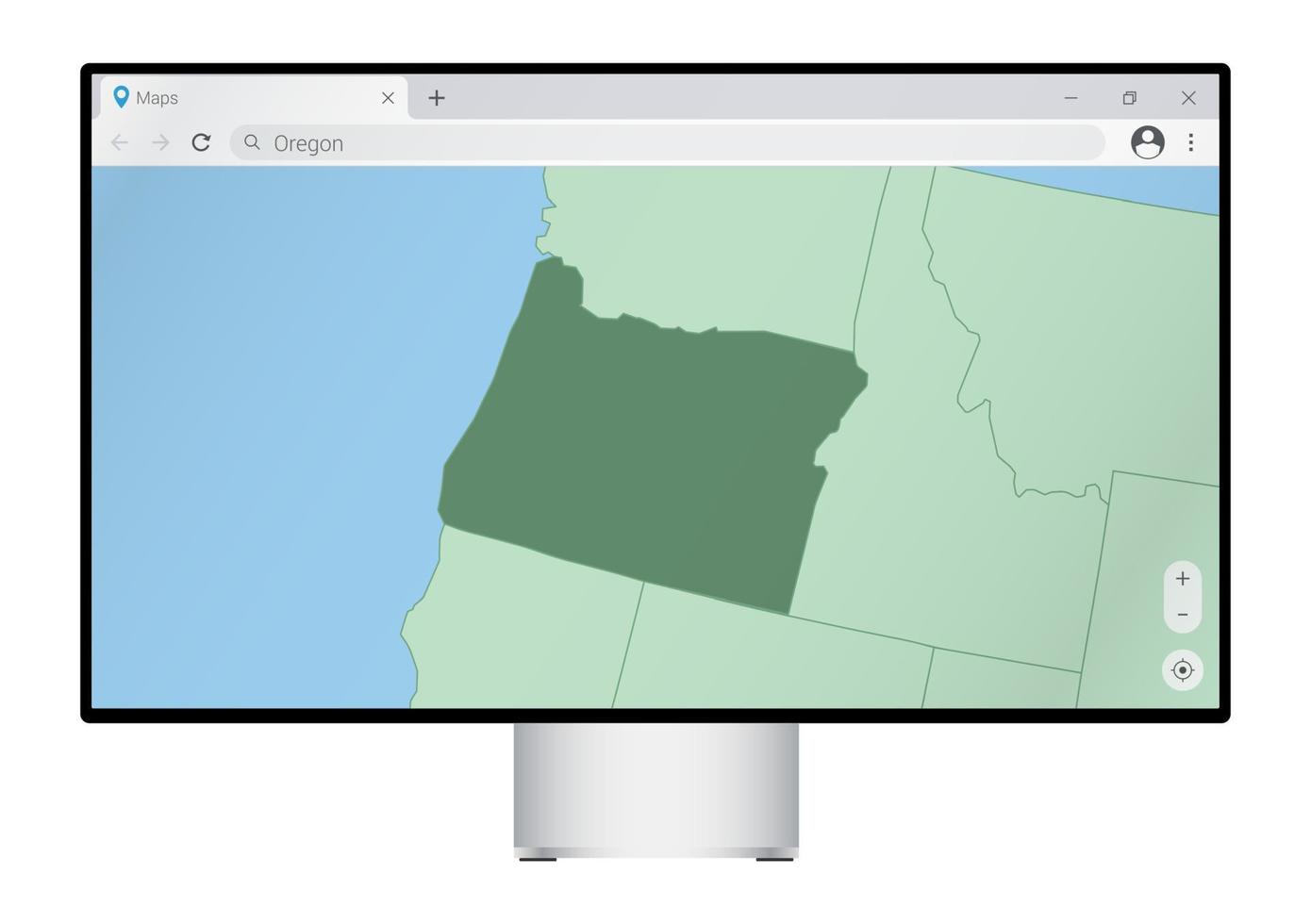 computer toezicht houden op met kaart van Oregon in browser, zoeken voor de land van Oregon Aan de web in kaart brengen programma. vector