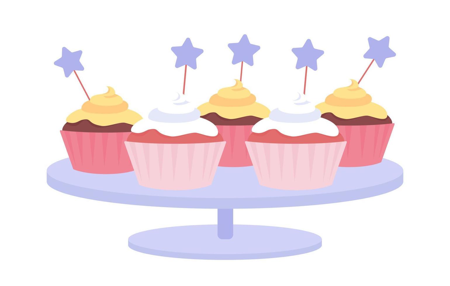roze cupcakes semi vlak kleur vector voorwerp. bewerkbare element. vol formaat item Aan wit. buffet diner. luxe toetje gemakkelijk tekenfilm stijl illustratie voor web grafisch ontwerp en animatie