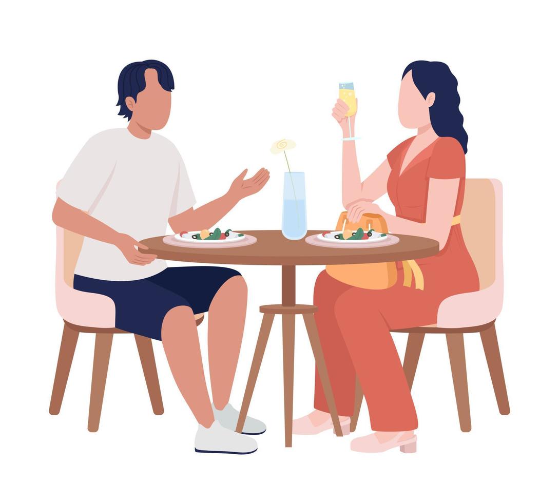 romantisch datum semi vlak kleur vector karakters. bewerkbare figuren. vol lichaam mensen Aan wit. etenstijd. avondeten Bij cafe gemakkelijk tekenfilm stijl illustratie voor web grafisch ontwerp en animatie