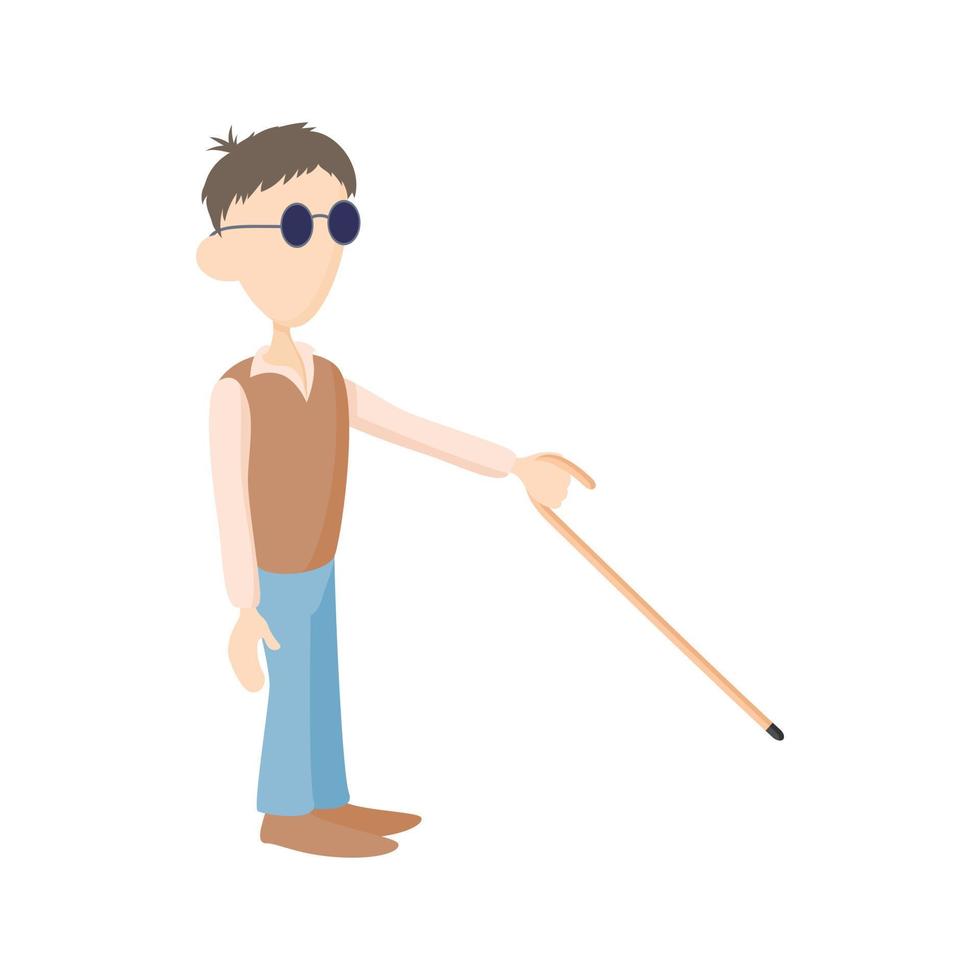Blind Mens met riet icoon, tekenfilm stijl vector