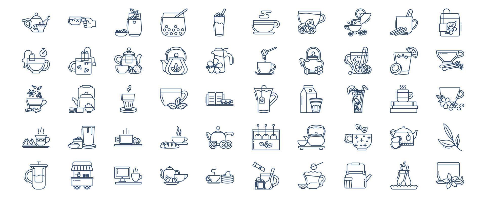 verzameling van pictogrammen verwant naar thee, inclusief pictogrammen Leuk vinden zwart thee, melk, bubbel thee, groen thee en meer. vector illustraties, pixel perfect reeks
