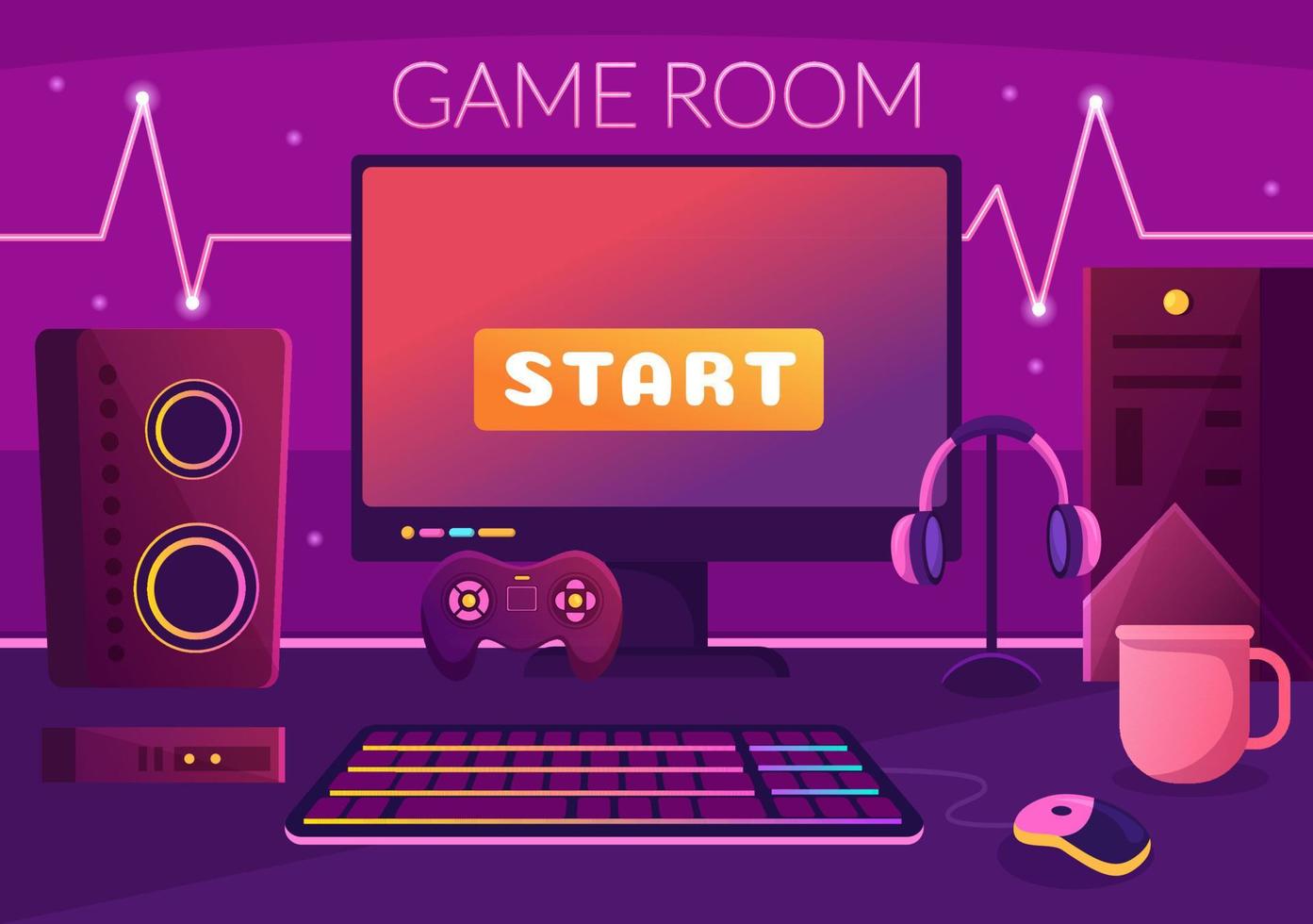 video spel kamer interieur met android mobiel computer en comfortabel fauteuils voor gamers in vlak tekenfilm hand- getrokken sjabloon illustratie vector