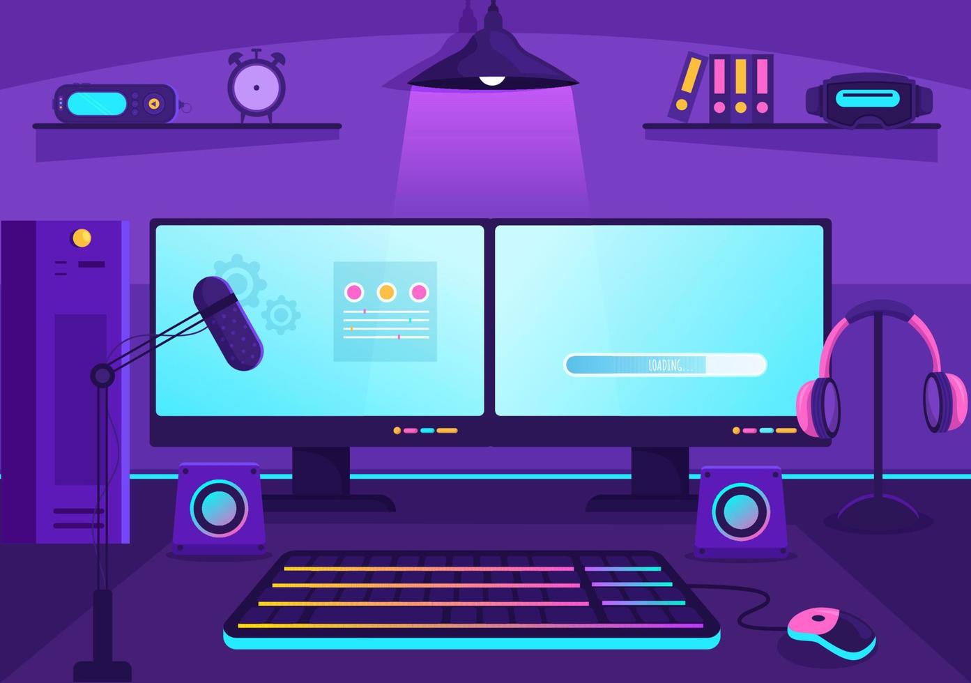 video spel kamer interieur met android mobiel computer en comfortabel fauteuils voor gamers in vlak tekenfilm hand- getrokken sjabloon illustratie vector