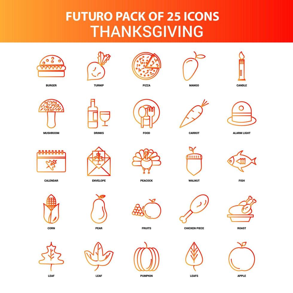 oranje futuro 25 dankzegging icoon reeks vector