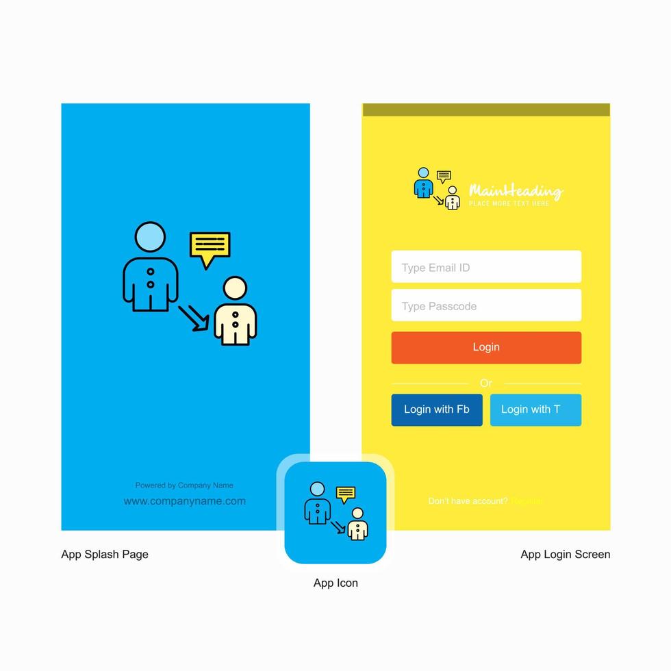 bedrijf communicatie plons scherm en Log in bladzijde ontwerp met logo sjabloon mobiel online bedrijf sjabloon vector