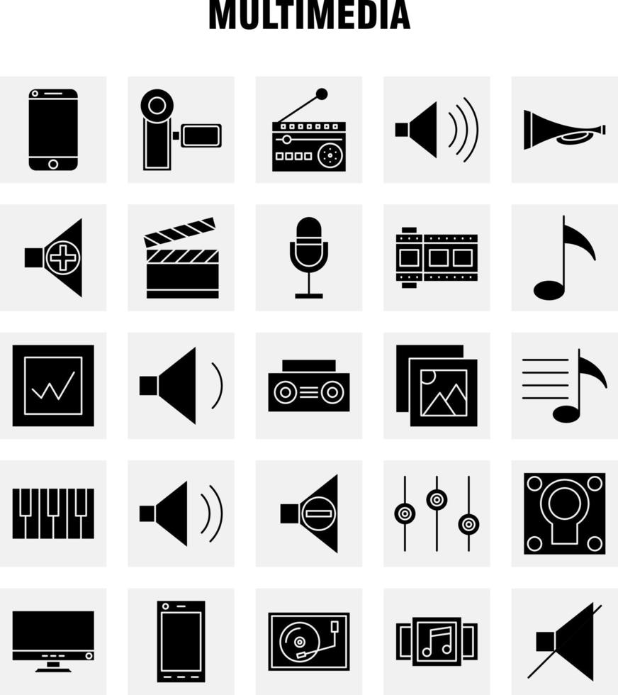 multimedia solide glyph icoon voor web afdrukken en mobiel uxui uitrusting zo net zo mobiel cel telefoon hardware camera video beeld film pictogram pak vector