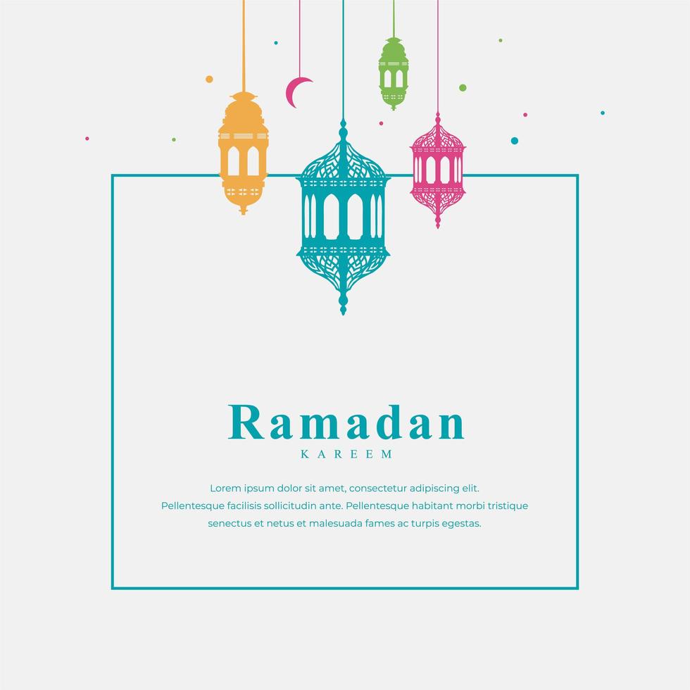 eid mubarak-wenskaart met kleurrijke lantaarns en frame vector