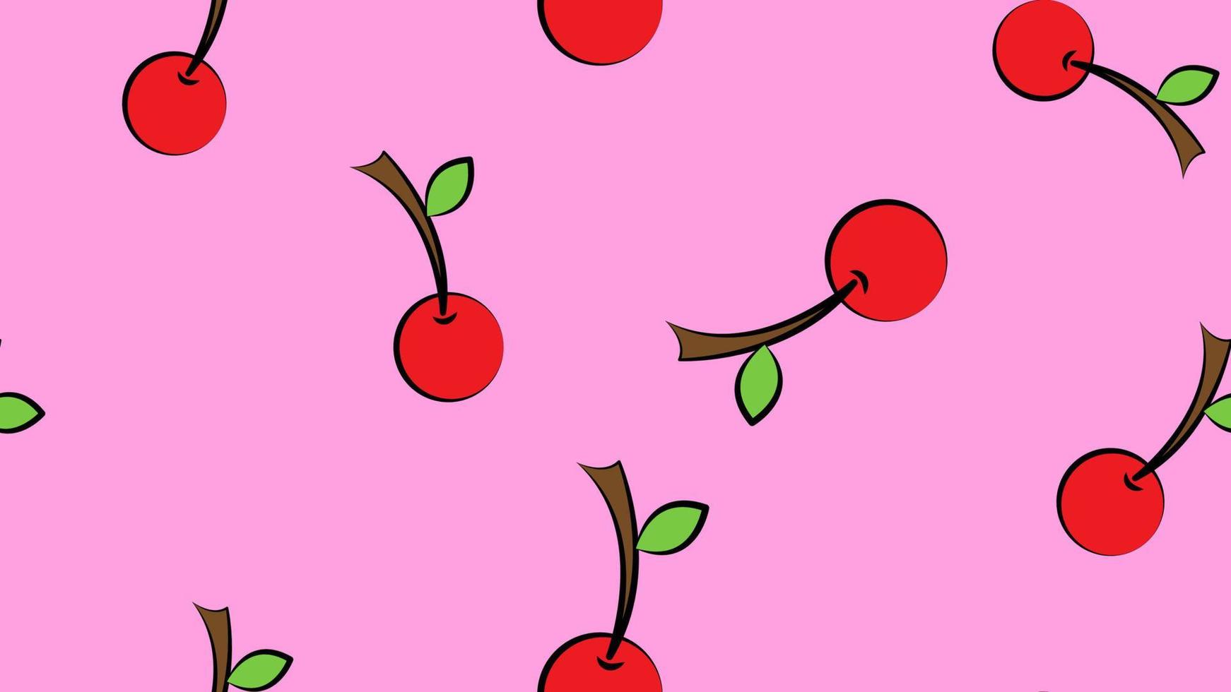 kers Aan een roze achtergrond, rood BES, vector illustratie, patroon. heerlijk sappig kers met een groen takje. behang voor keuken, restaurant decoratie. decor voor horeca, cafe