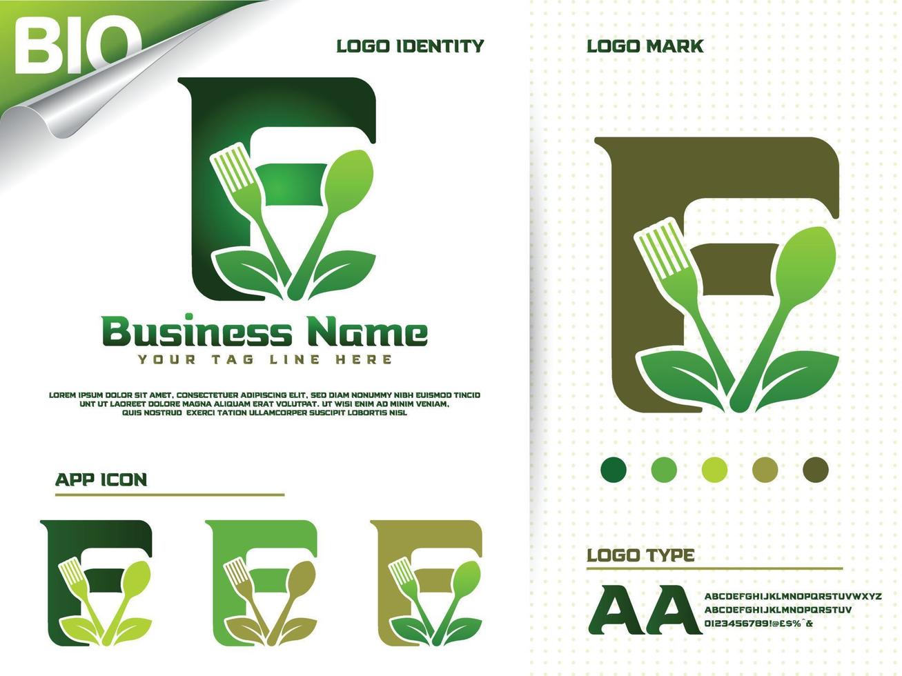 gezond voedsel brief f logo ontwerp met creatief groen blad vector