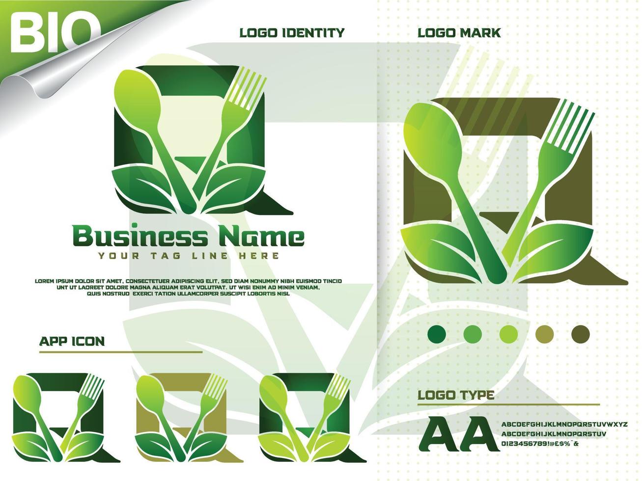 gezond voedsel brief q logo ontwerp met creatief groen blad vector