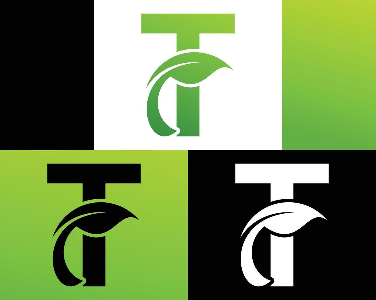 abstract brief t groen blad logo vector