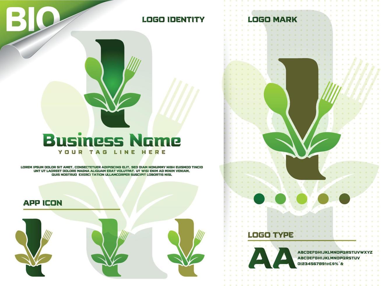 gezond voedsel brief ik logo ontwerp met creatief groen blad vector