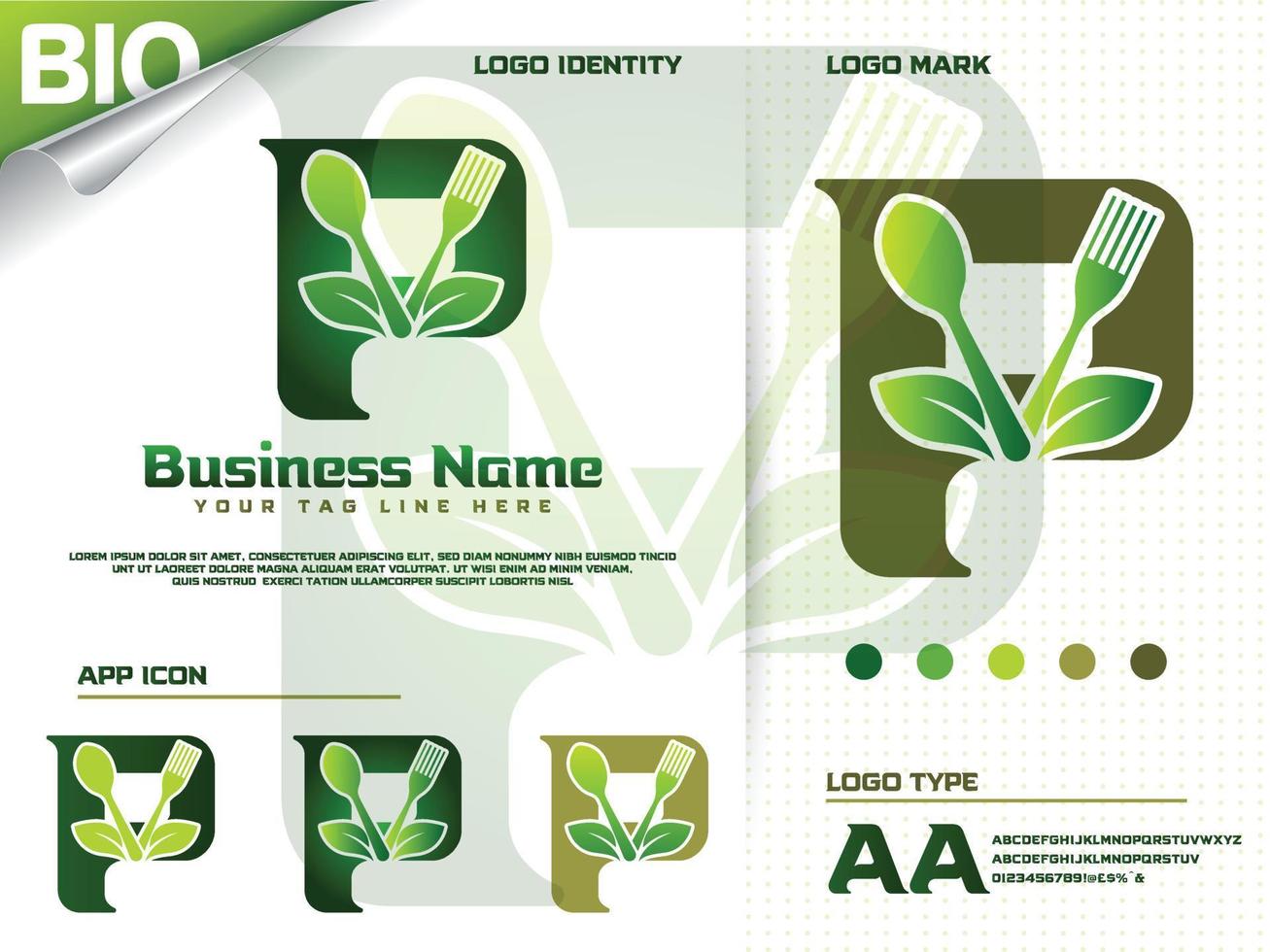 gezond voedsel brief p logo ontwerp met creatief groen blad vector