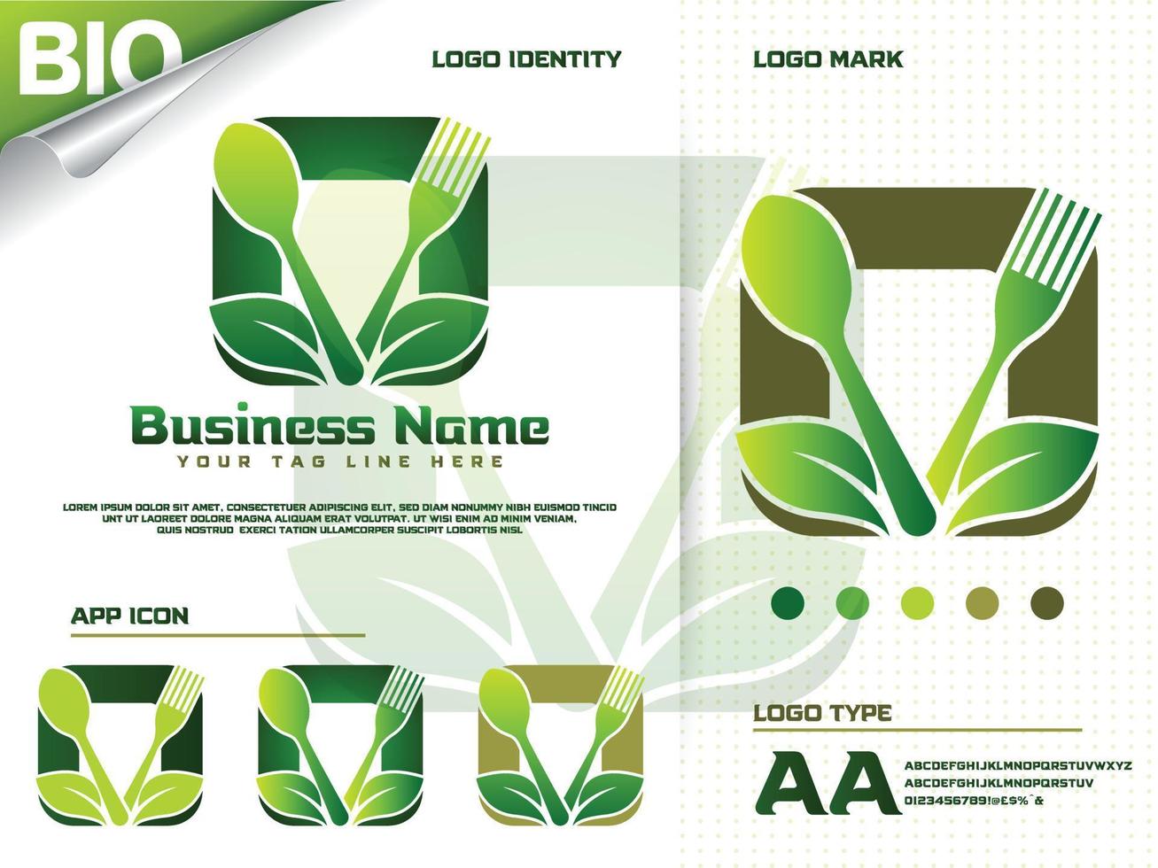 gezond voedsel brief O logo ontwerp met creatief groen blad vector