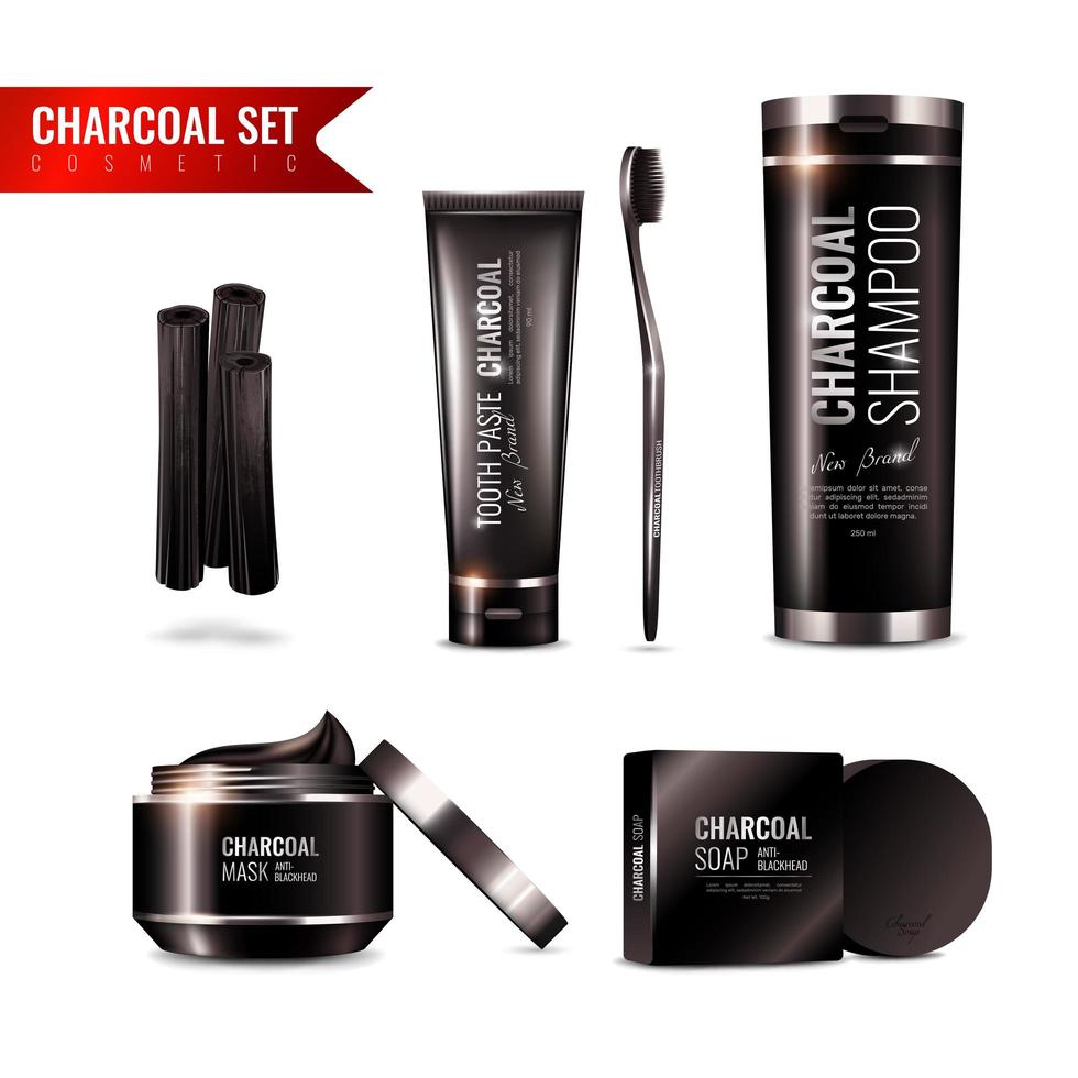 houtskool cosmetica pakket set vector