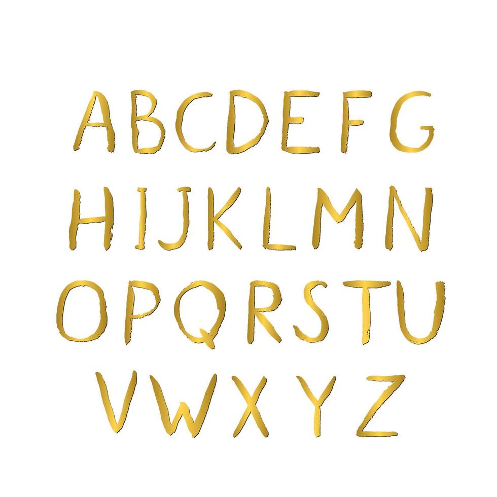 hand- getrokken goud alfabet. grunge gouden brieven az geïsoleerd Aan wit. zonder serif modern lettertype. Latijns hoofdletters handschrift symbolen. vector