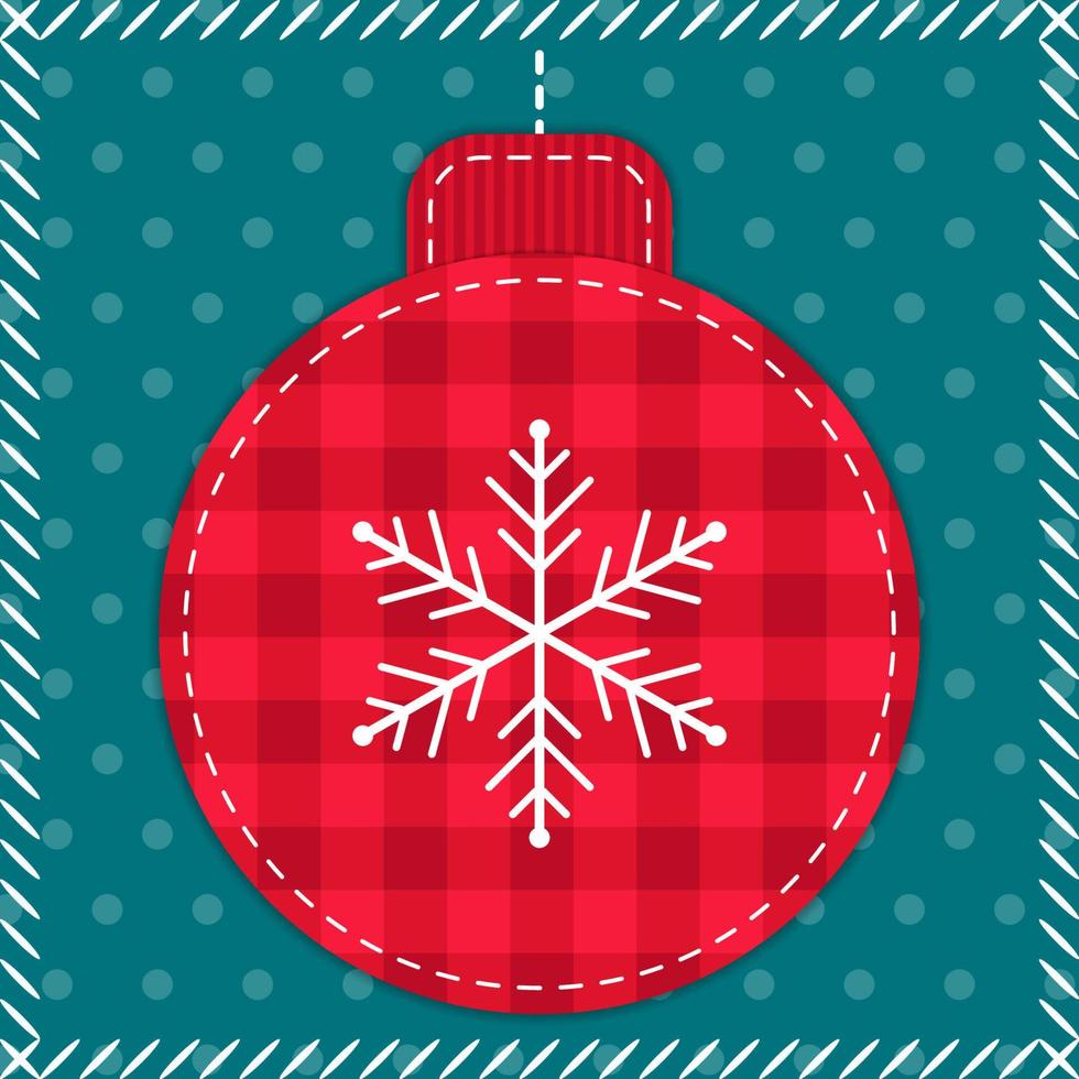 rood en blauw Kerstmis lapwerk illustratie met Kerstmis boom bal en sneeuwvlok. dekbed ontwerp van gestikt elementen in retro stijl voor kinderen textiel, kleding stof achtergrond, geschenk verpakking. vector
